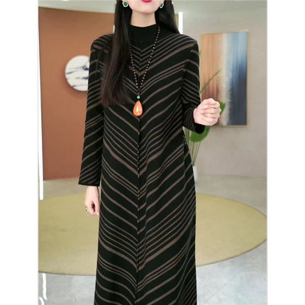 秋冬过膝打底洋气连衣裙轻奢衫中长款宽松针织衫妈妈女装毛衣内搭