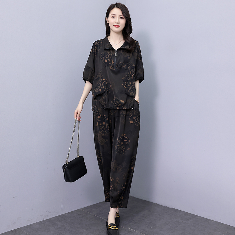 大码女装2025夏季新款休闲时尚运动服套装胖mm宽松遮肉减龄两件套