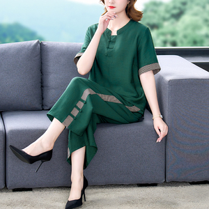 高端棉麻套装女士夏季穿搭一整套2025新款妈妈夏装亚麻上衣两件套