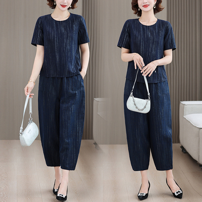 2025夏季两件套优雅时尚气质妈妈宽松显廋真丝上衣裤子香云纱套装