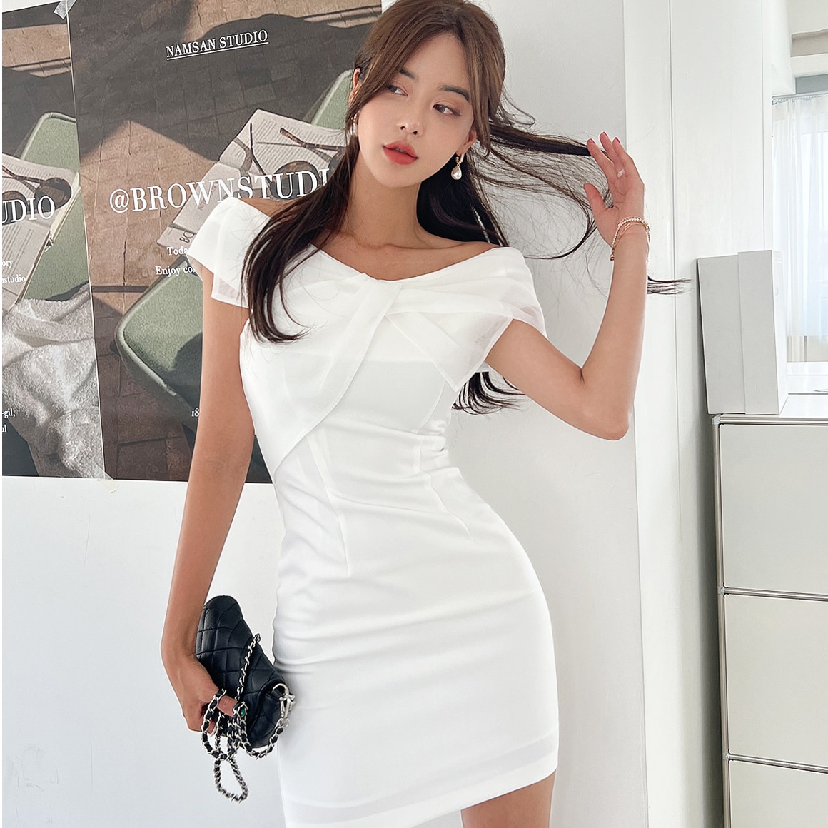 一字肩女人味礼服裙女夏季韩版名媛气质修身性感包臀连衣裙短裙子