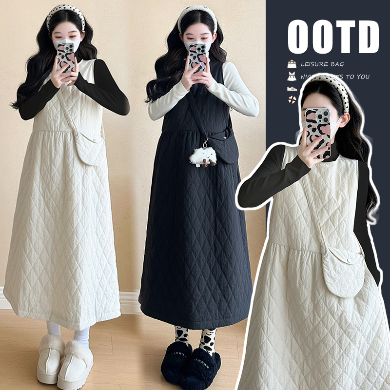 秋冬装新款韩版孕妇棉衣棉服背心裙+打底毛衣连衣裙两件套送包包