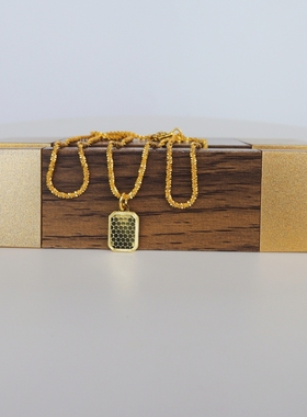 镀18K金方型蜂巢吊坠银河链纯银