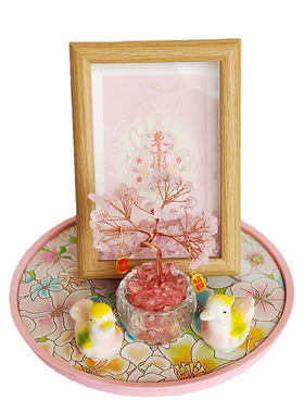 天然水晶陶瓷鸳鸯摆件一对