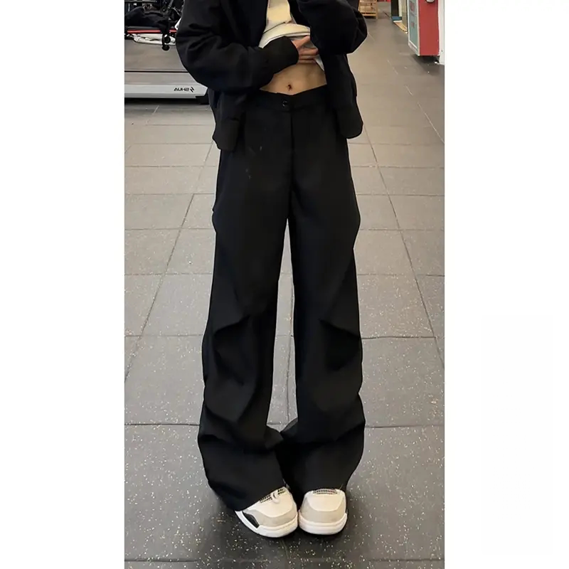 黑色弯刀微喇西裤垂感高级感褶皱百搭裤子男款四季阔腿休闲裤