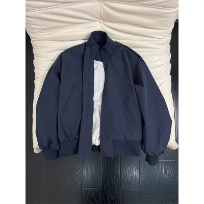 藏青色bomber飞行夹克男春秋短款廓形棒球服美式cleanfit立领外套