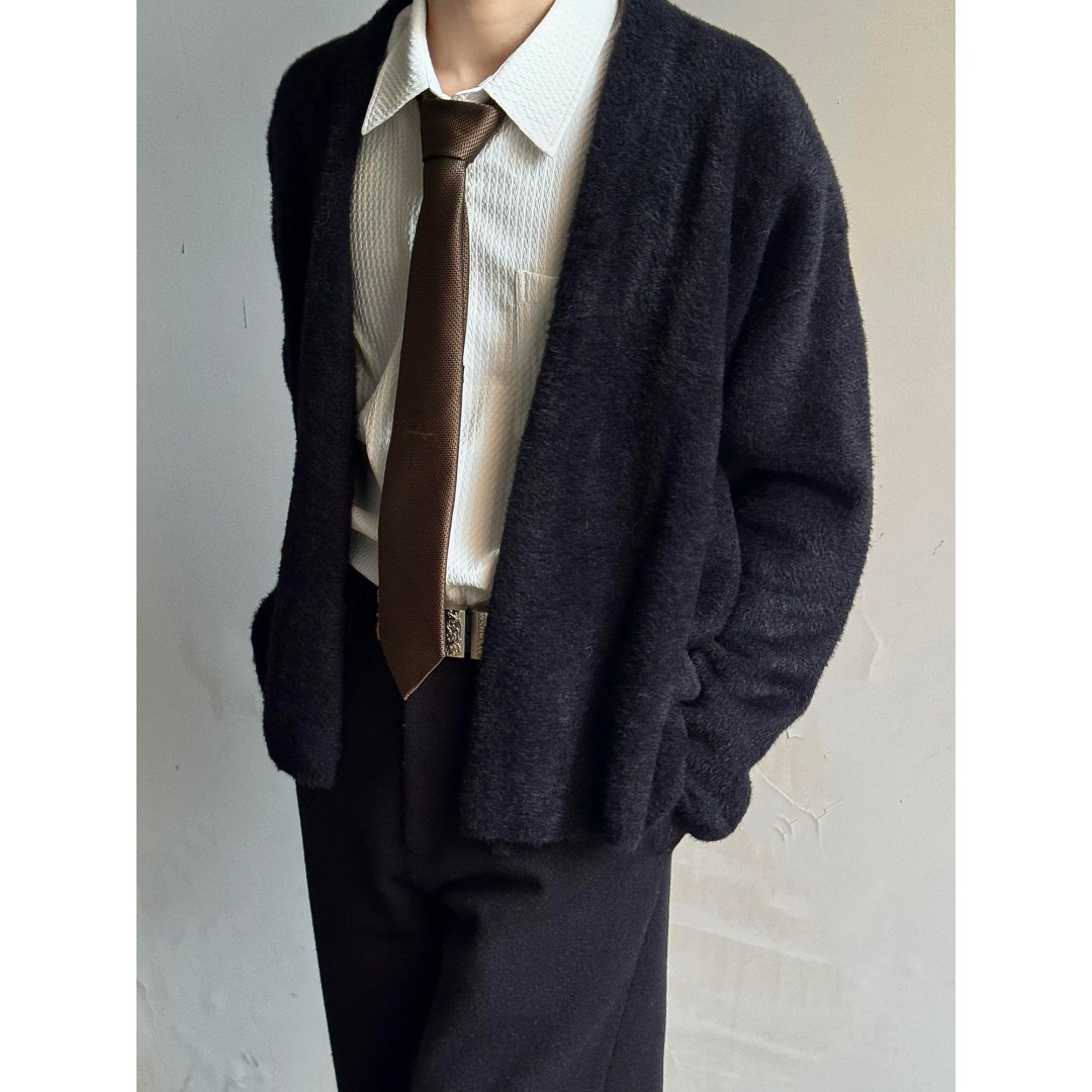 美式重磅仿狐绒拉毛叠领慵懒风道袍开衫毛衣男女秋冬季针织衫外套