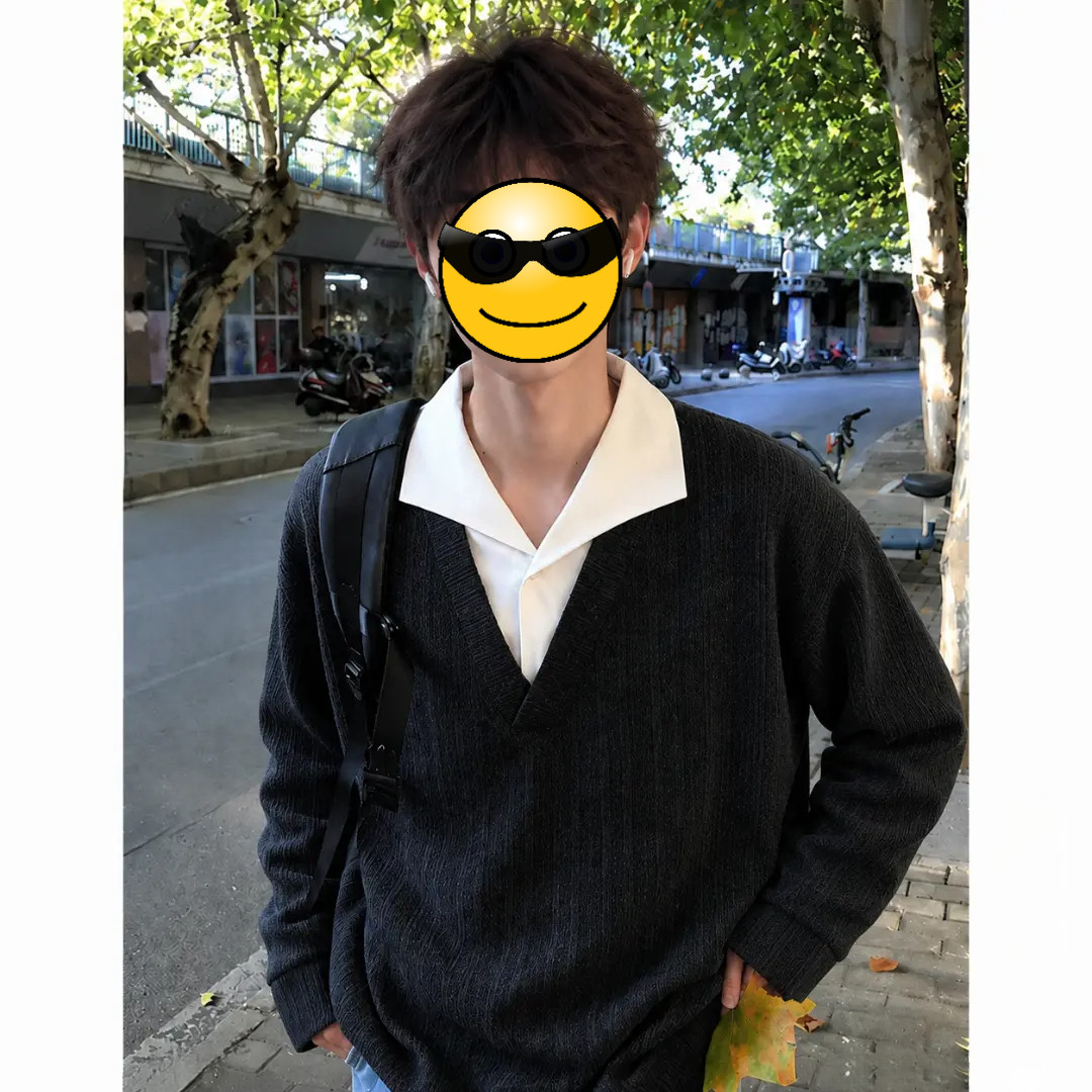 美式假两件麦穗纹卫衣男秋季cleanfit拼接翻领高智感情侣长袖上衣