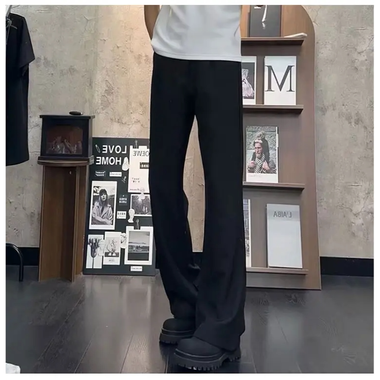 【高品质】春夏季新款美式垂坠感黑色微喇西裤男女显瘦显高裤子