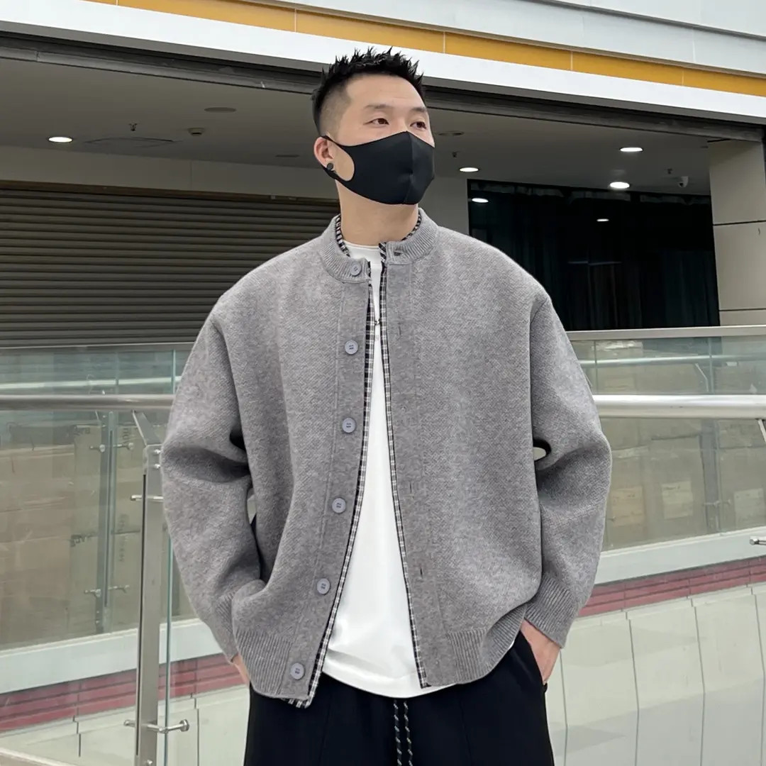 秋季新款假两件层次穿搭圆领韩系情侣款百搭针织毛衣开衫外套