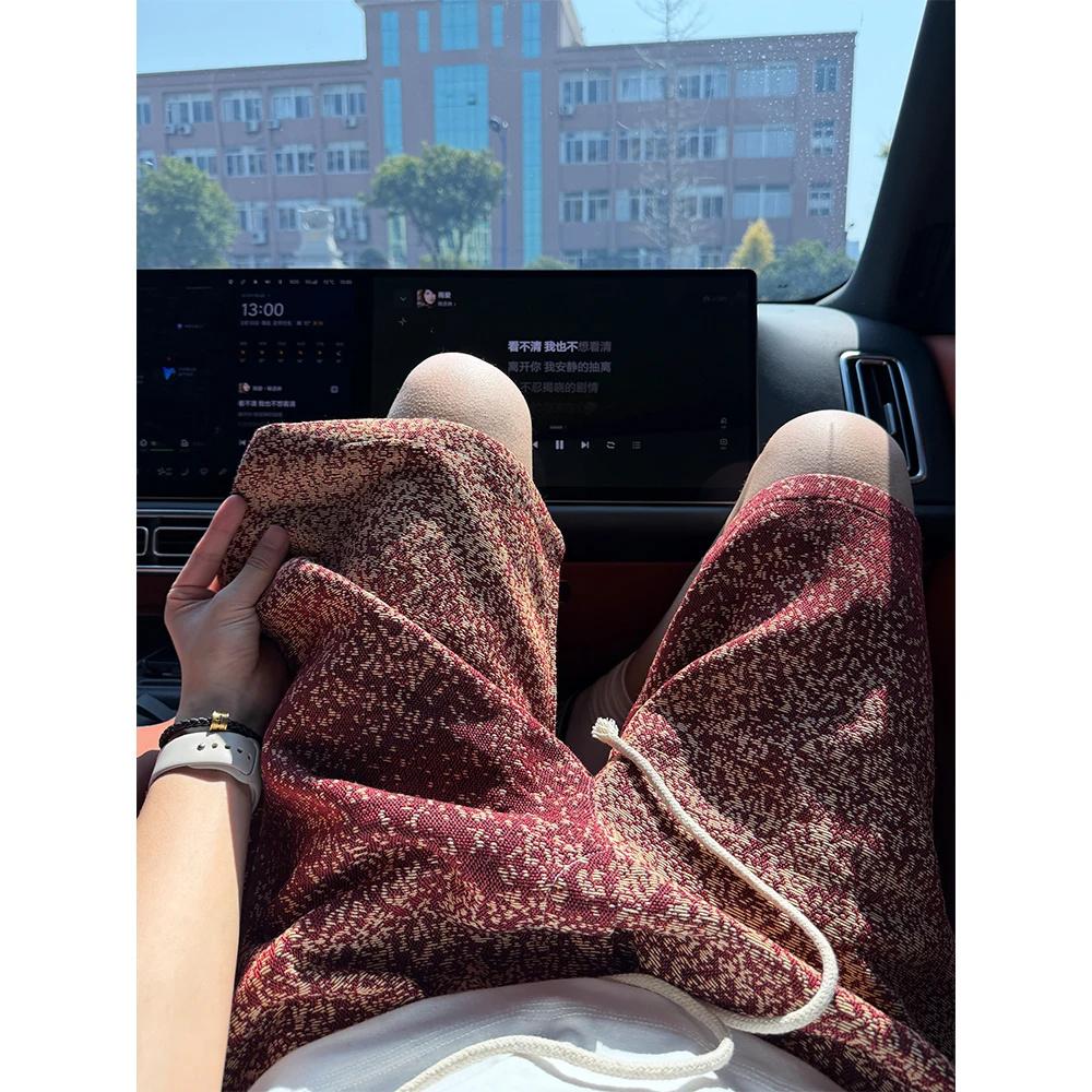 美式复古民族风红色短裤男款夏季设计感小众潮牌夏威夷情侣五分裤
