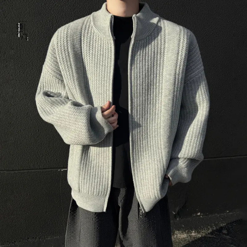 潮流简约开衫针织衫男女短款宽松显高休闲百搭麻花毛衣外套秋冬