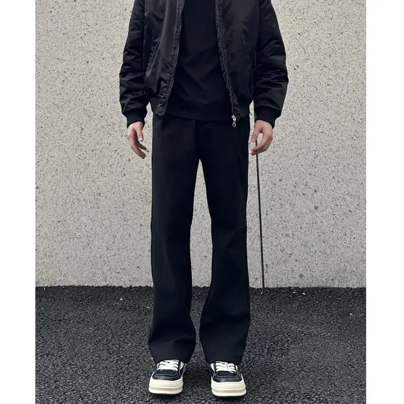 春夏款高克重直筒硬挺弯刀微喇黑色西裤男百搭通勤卫裤休闲男长裤