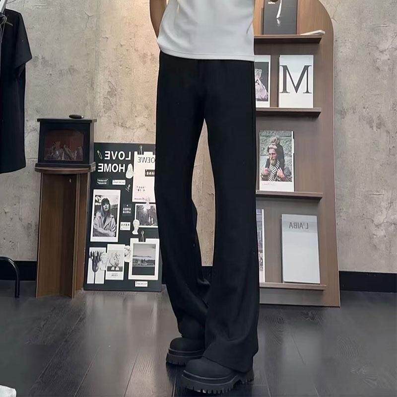 【高品质】夏季新款美式垂坠感黑色微喇西裤男女丝丝滑滑显瘦显高