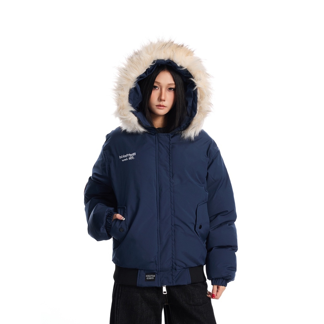 美式复古工装毛领连帽棉服外套男女秋冬季保暖飞行员潮牌加厚棉衣