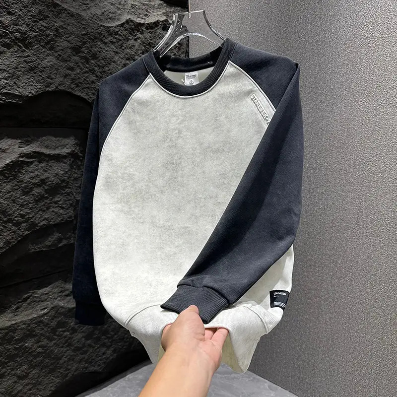 秋冬新款时尚撞色休闲卫衣男士潮牌钢印字母时尚上衣痞帅百搭男装