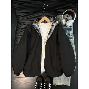 美式格子拼接防晒衣夹克男款春夏季潮牌设计感翻领棒球服轻薄外套