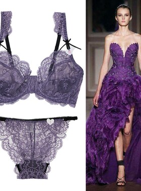 E杯大码内衣文胸套装95d胖mm大胸显小超薄款蕾丝性感不聚拢胸罩夏