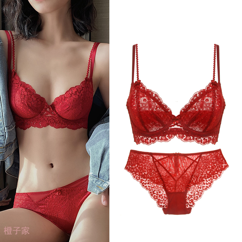 内衣女大胸显小文胸套装调整型防下垂超薄款胖mm大码胸罩本命年夏