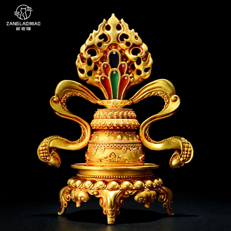 藏村全鎏金摩尼宝室内家用彩珠镶嵌如意宝珠桌面铜摆件