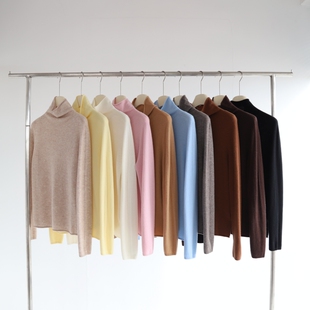 秋冬新品极简风羊绒羊毛简约随性温暖高级卷边高领针织堆堆领打底