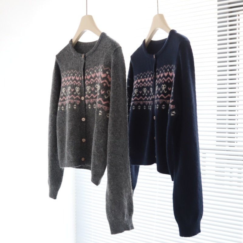 北欧费尔岛 秋冬氛围感羊毛混纺单排扣提花短款韩系针织外套开衫,女装/女士精品,毛针织衫,淘宝优惠券,粉丝福利购,淘宝优惠卷