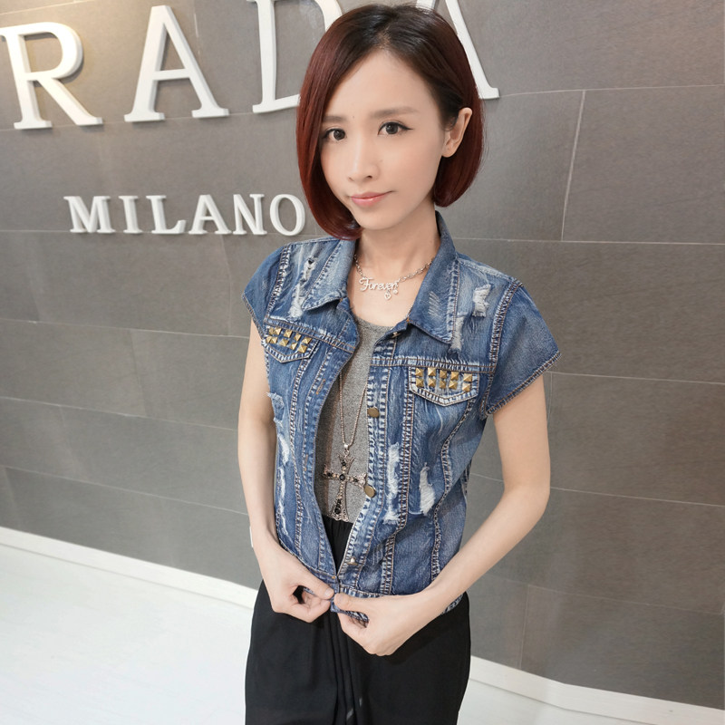 百搭牛仔外套短袖马甲女