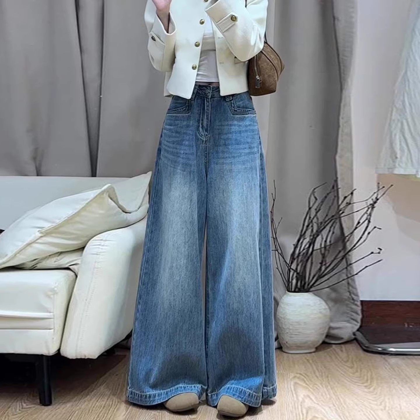 大码胖MM阔腿牛仔裤女2026春秋新款宽松遮肉加绒显瘦大喇叭拖地裤,女装/女士精品,牛仔裤,淘宝优惠券,粉丝福利购,淘宝优惠卷