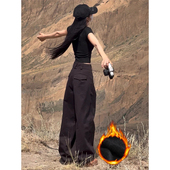 女2025秋冬加绒高腰垂感窄版 裤 微喇阔腿长裤 高级感超好看黑色西装