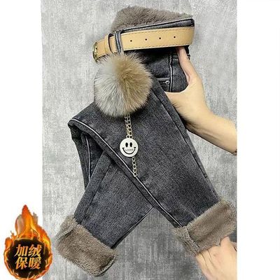 秋冬新款大码牛仔加绒加厚铅笔裤