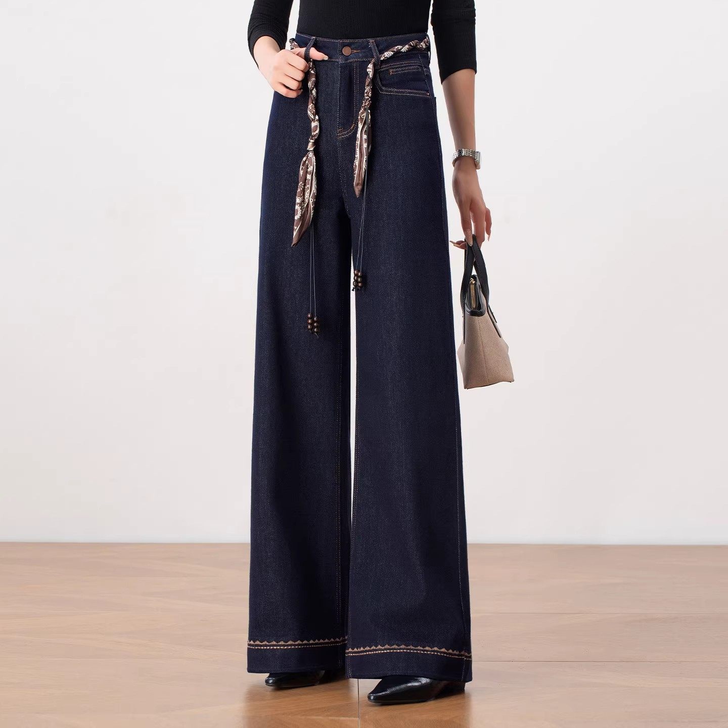 丹宁蓝阔腿微喇牛仔裤女2026春季新款高腰显瘦宽松长裤休闲筒喇裤,女装/女士精品,牛仔裤,淘宝优惠券,粉丝福利购,淘宝优惠卷