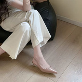 周子然同款 女低跟3cm 御姐不累脚包头凉鞋 裸色高跟鞋 绝美尖头单鞋