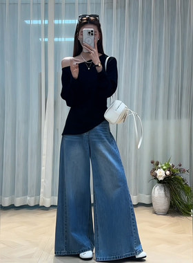 浅蓝色阔腿牛仔裤女2026春夏季新款高腰垂感直筒裤宽松显瘦拖地裤