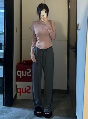 180高个子加长版灰色冰丝阔腿裤女夏季薄款垂感175超长休闲防晒裤
