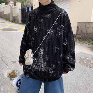 M2105-P75控98 2025秋冬季加厚粗针泼墨半高领毛衣针织衫图片