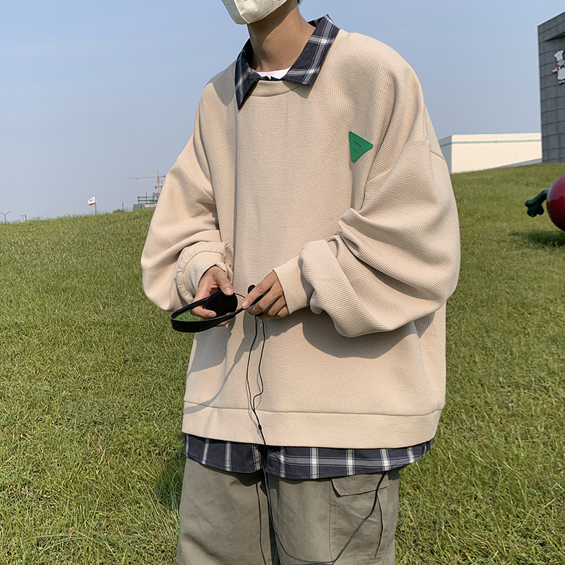 320克2024秋季港风新款华夫格假两件卫衣外套W2207-P58控78，男装卫衣，电商A036A