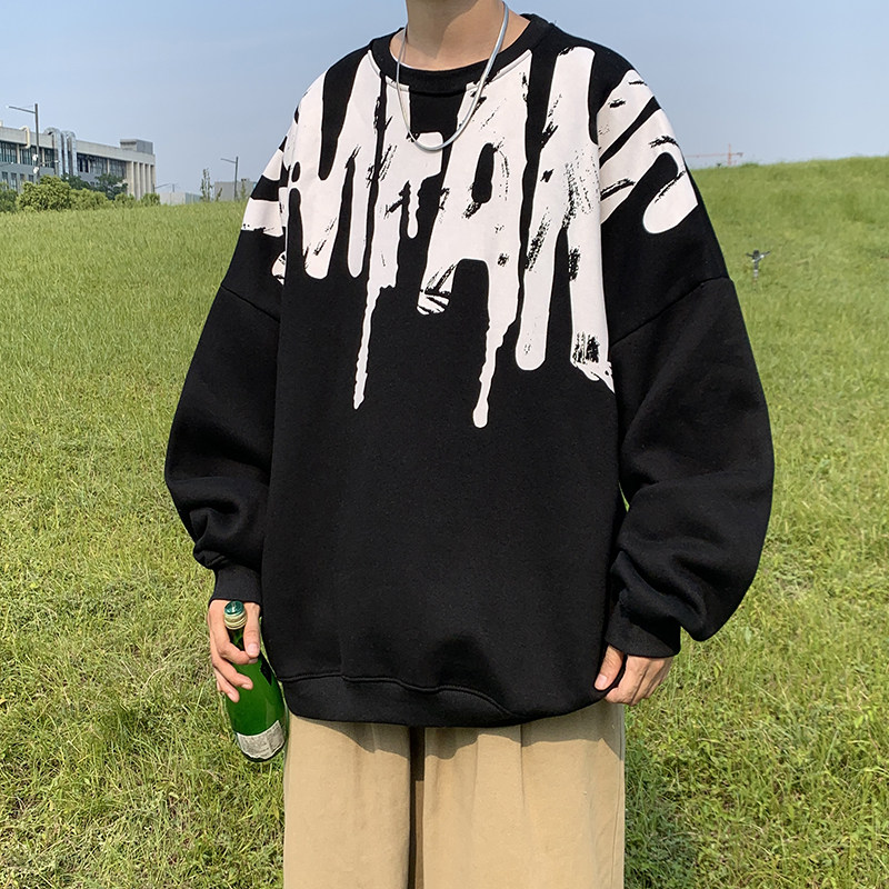 50%棉300克2025新款港风宽松大印花圆领卫衣外套W2201-P58控78,女装短外套,电商A036A