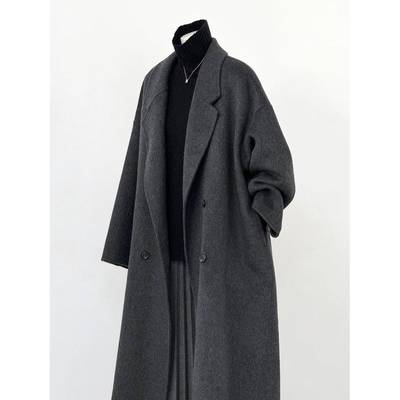 黑灰色双面羊绒大衣女2025秋冬新款中长款韩系宽松高端羊毛呢外套