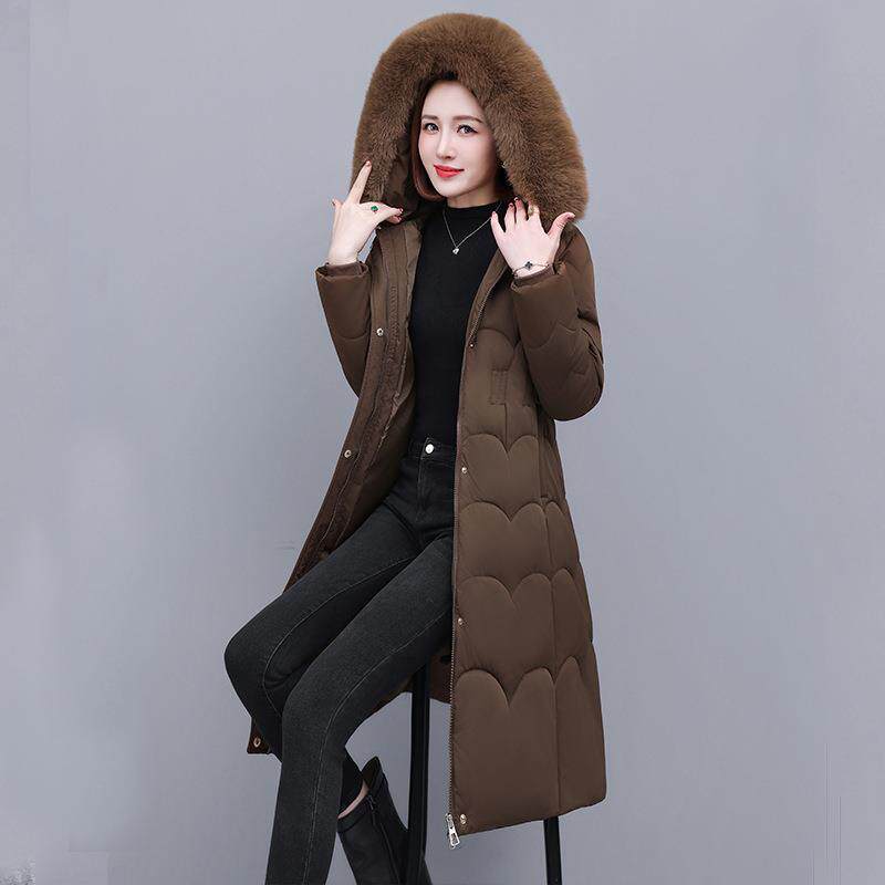 冬季新款女加长款过膝棉服韩系连帽外套加厚保暖棉衣防风宽松百搭