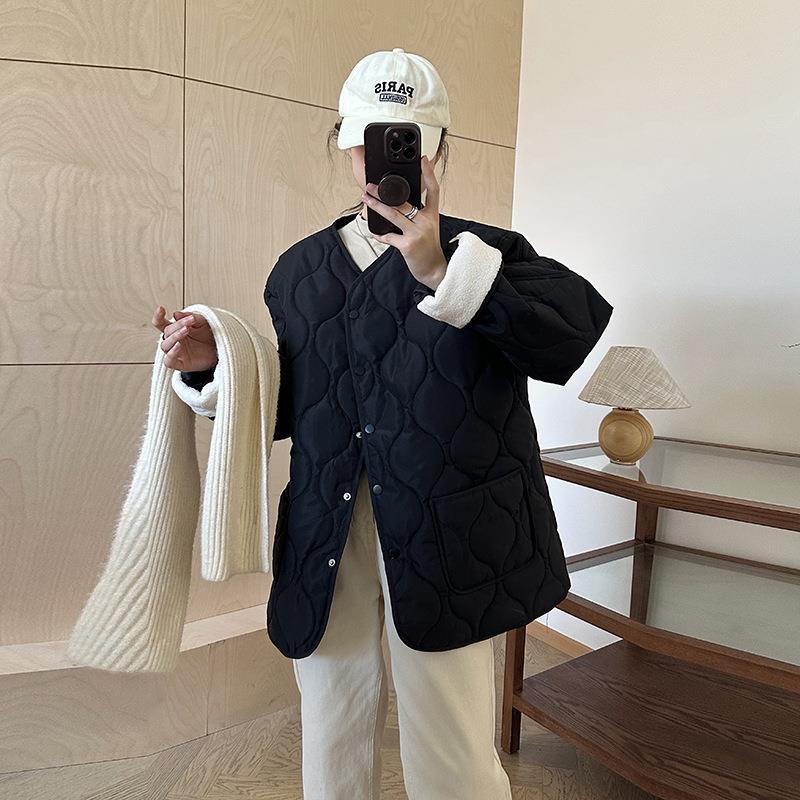 实拍棉短外套女冬季新款纯色菱格休闲内搭保暖小个子棉服上衣