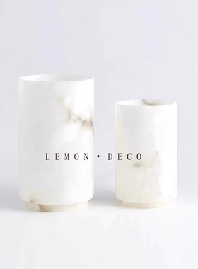 现代简约轻奢白色云石花器样板间售楼处酒店玄关客厅软装饰品摆件