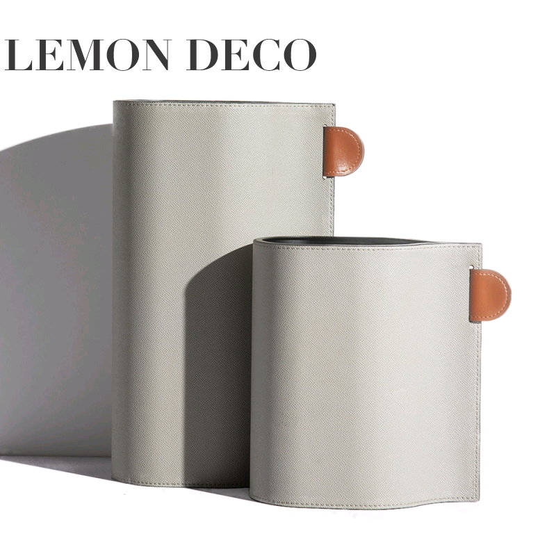 现代简约轻奢灰色皮革金属花器艺术花插酒店客厅样板房售楼处饰品