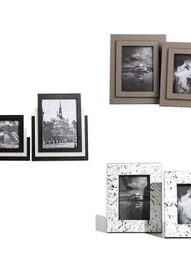 现代简约轻奢欧式黑色双层皮革马毛相框样板间书房卧室电视柜摆件