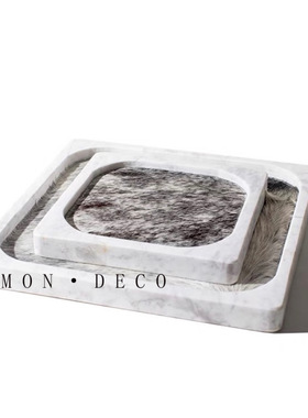 现代简约轻奢大理石马毛正方形托盘样板间家居玄关桌面收纳盘摆件