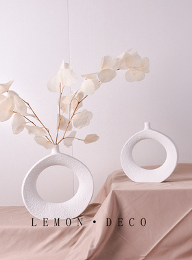 现代简约陶瓷白色花器摆件样板间民宿电视柜书柜家居饰品软装搭配
