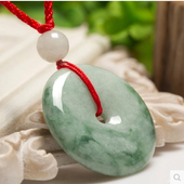 包邮 正品 天然翡翠色飘花平安扣玉石吊坠女男大号儿童玉坠玉器吊坠