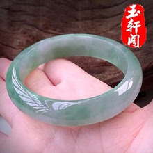 天然正品A货玉镯翡翠色玉手镯旺夫女款翠绿飘花玉镯子真玉带证书