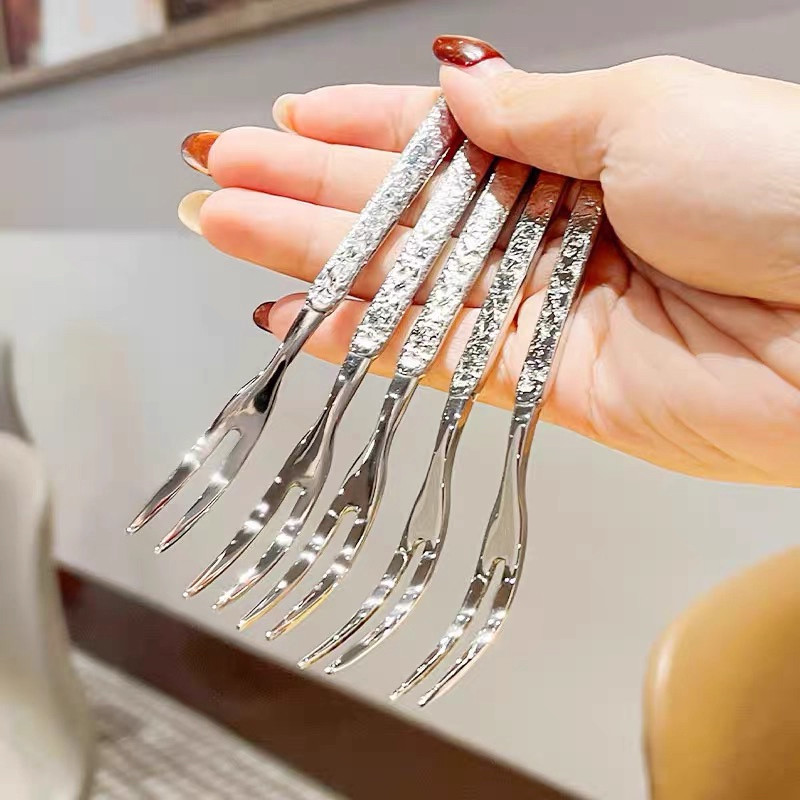 德国ins点心叉子沙拉西瓜水果叉不锈钢家用果插甜品叉轻奢小叉子