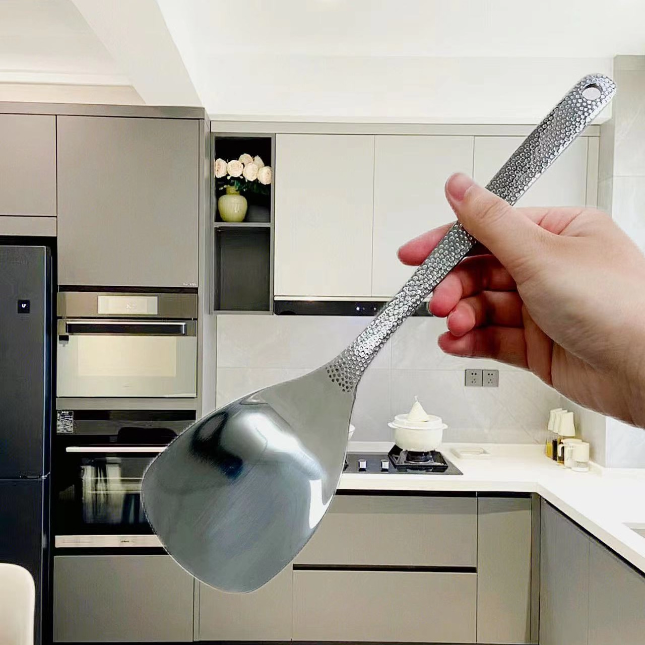 小锅煎蛋铲盛汤勺小锅铲迷你炒菜铲子火锅汤匙不锈钢锅铲锤纹把手