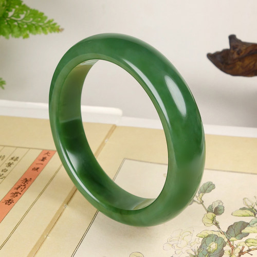 正品和田玉细腻出油老料碧玉手镯玉镯子 内径58.5mm 重70.98克